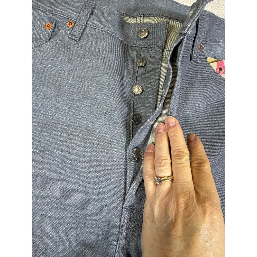 NWT Levis 501 Men 38x34 Gray Button Fly Denim Jean Preppy 5 Pocket Straight Leg